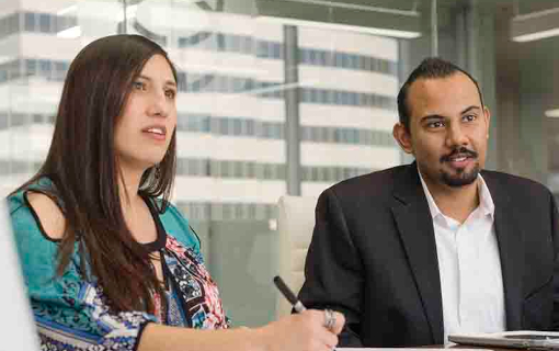 woman and man in meeting
