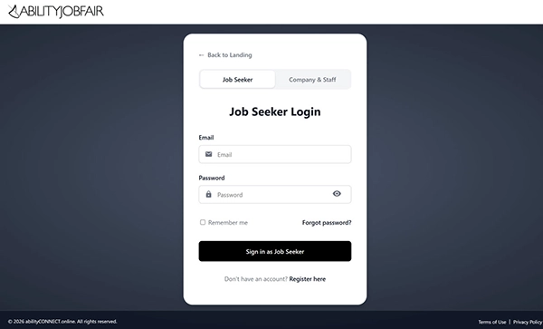 Login page with fields for username and password